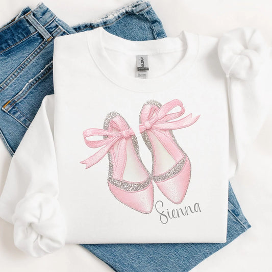 Personalised Ballet Slippers Embroidery Style Vest/T-shirt