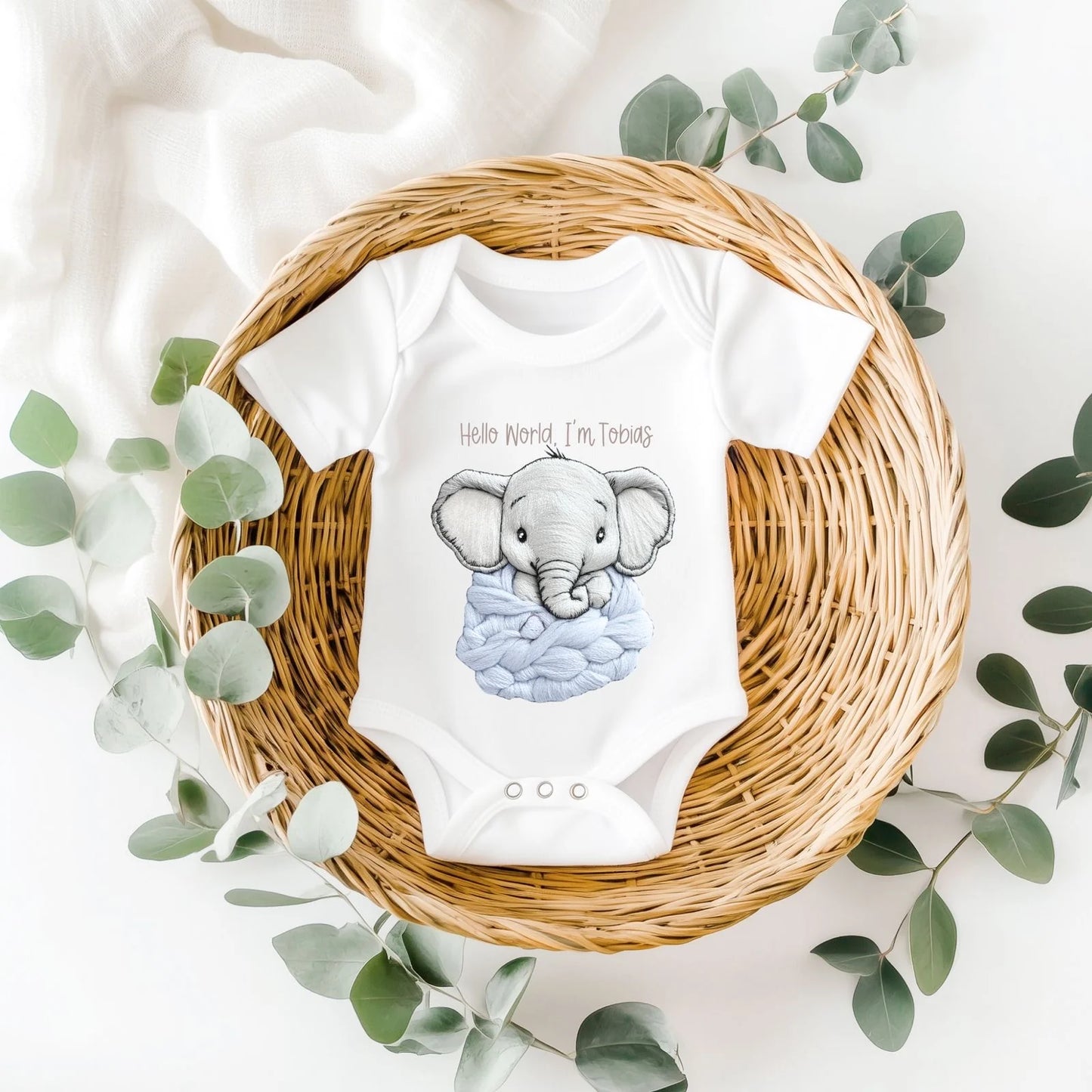 Personalised Pink Embroidery Style Hello World Elephant Vest