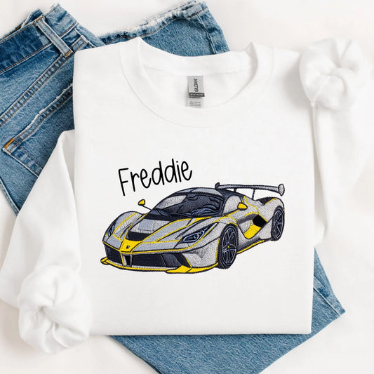 Personalised Race Car Embroidery Style Vest/T-shirt