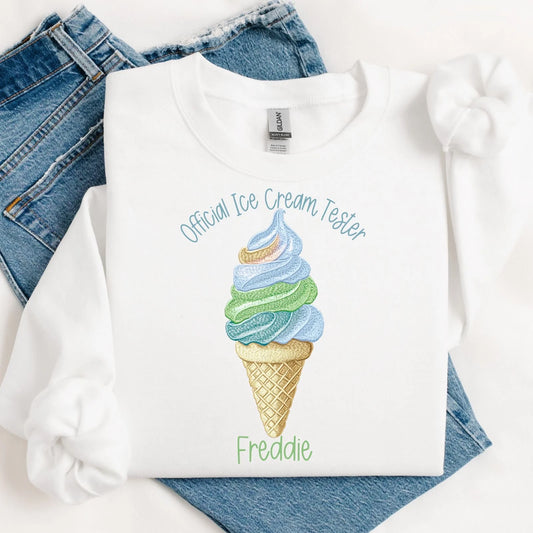 Personalised Ice Cream Tester Embroidery Style Vest/T-shirt