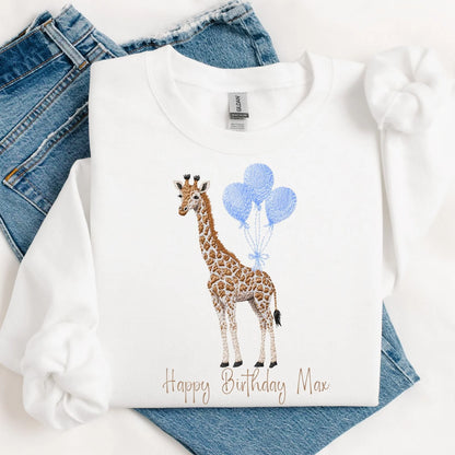 Personalised Birthday Balloon Giraffe Embroidery Style Vest/T-shirt
