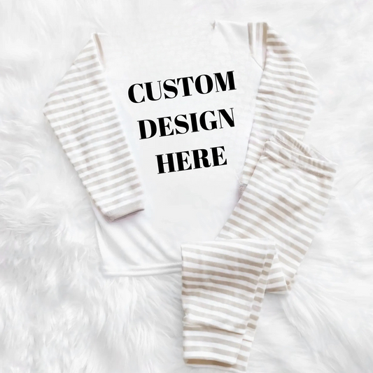 Custom Design Personalised Beige Neutral Stripe Pyjamas