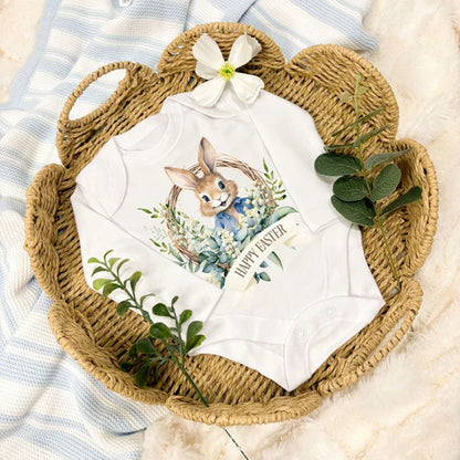 Happy Easter Wreath Bunny Baby Vest