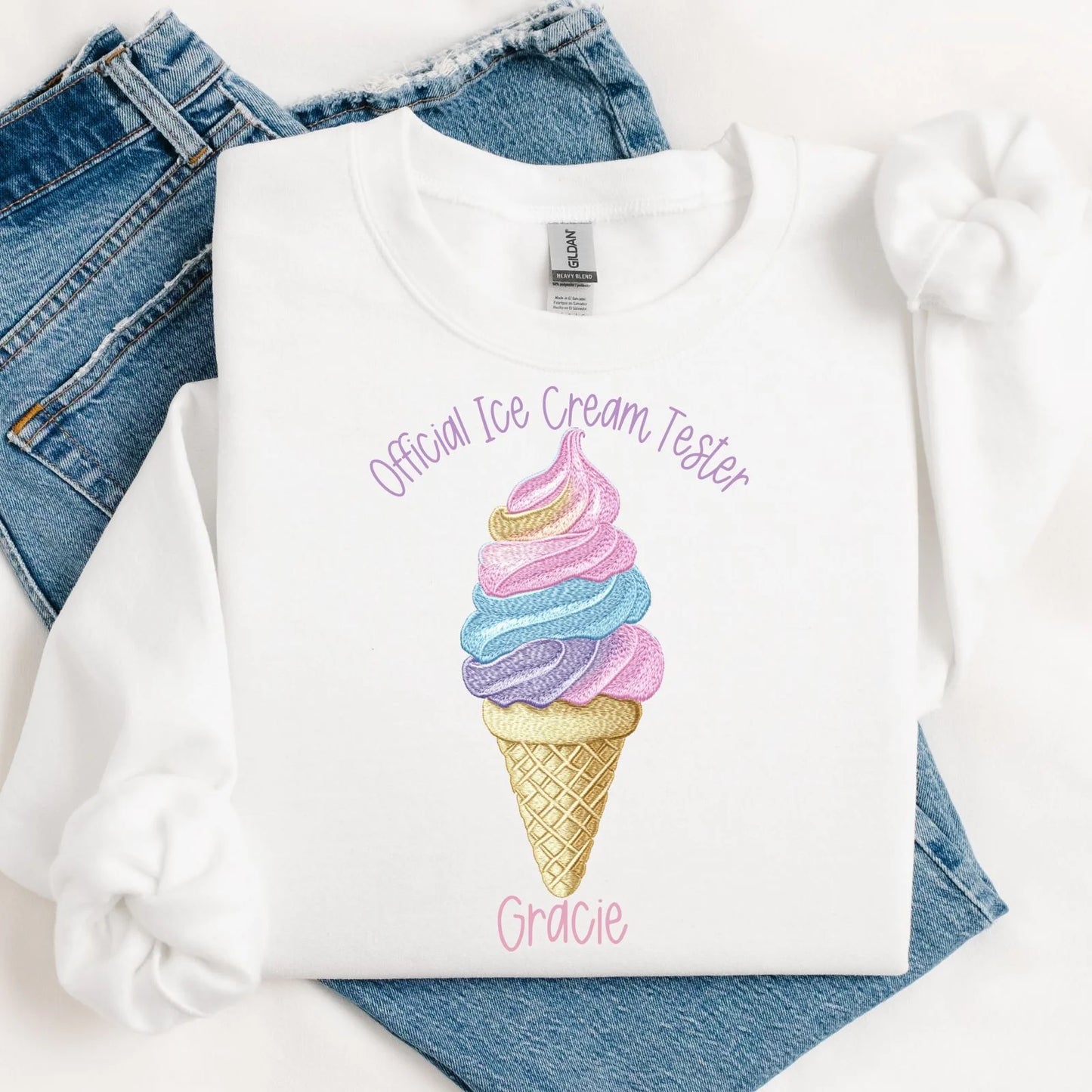 Personalised Ice Cream Tester Embroidery Style Vest/T-shirt