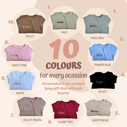 Personalised Animal Embroidered Ribbed Sleepsuit