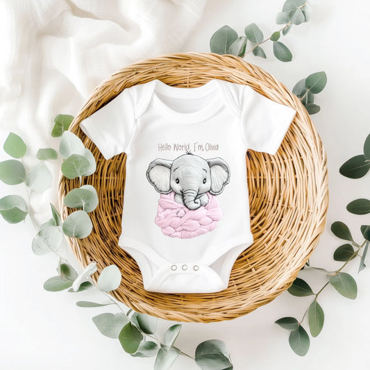 Personalised Pink Embroidery Style Hello World Elephant Vest