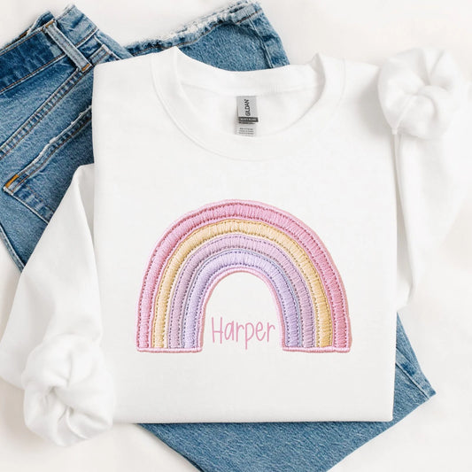 Personalised Pastel Rainbow Embroidery Style Vest/T-shirt