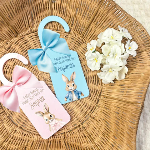 Personalised Acrylic Easter Bunny Stop Here Door Hanging Signs