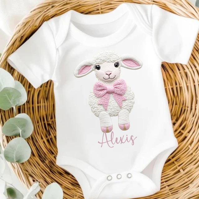 Personalised Lamb Embroidery Style Easter Baby Vest