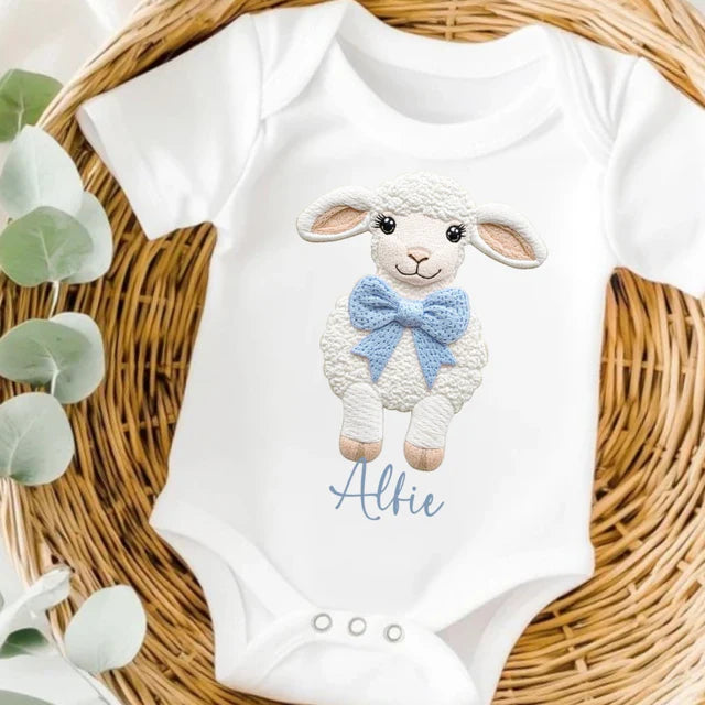 Personalised Lamb Embroidery Style Easter Baby Vest