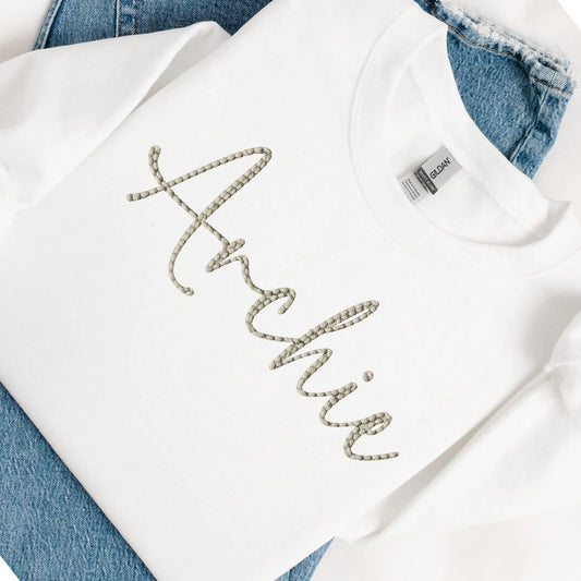 Personalised Beige Easter Stitched Name Embroidery Style Vest/T-shirt
