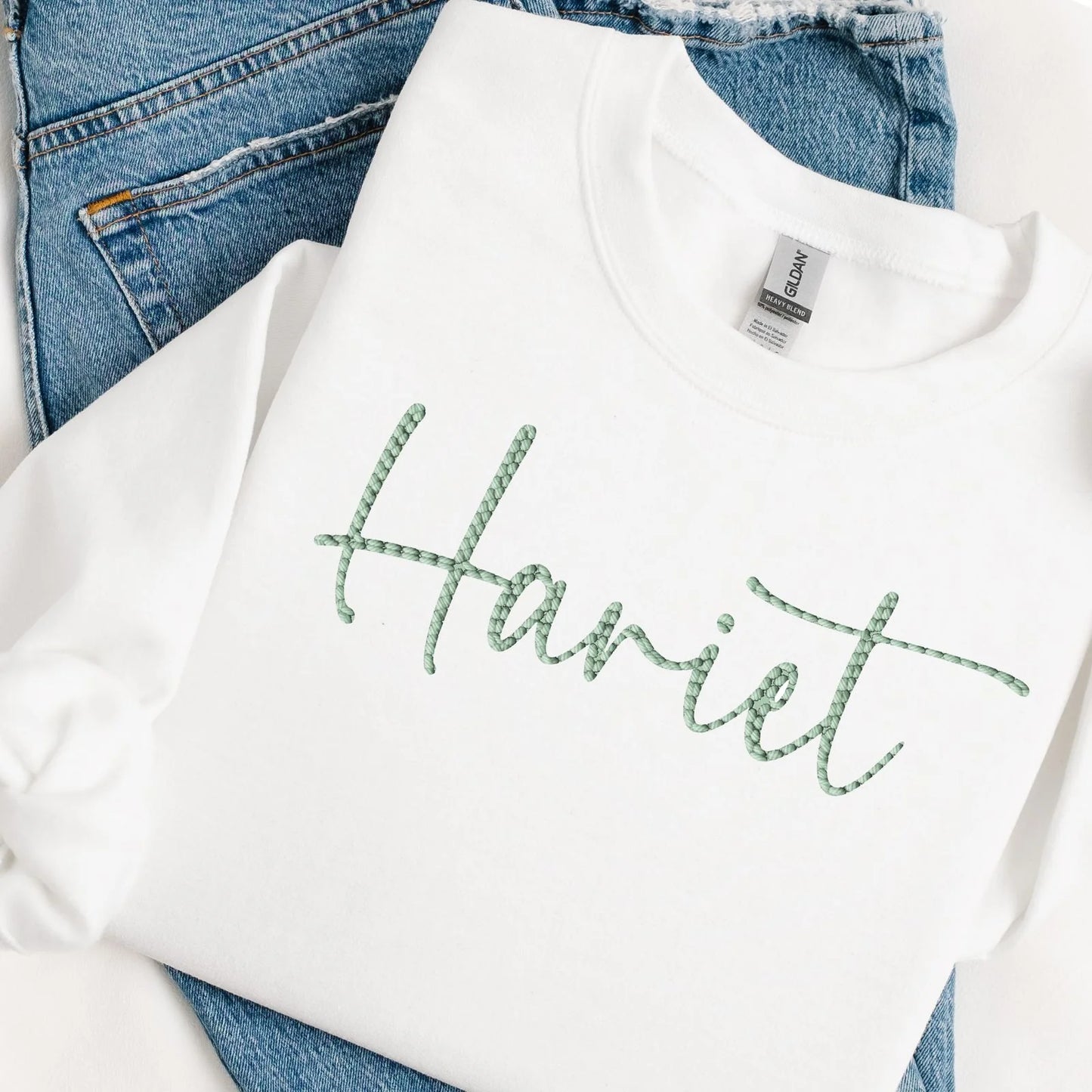 Personalised Sage Easter Stitched Name Embroidery Style Vest/T-shirt