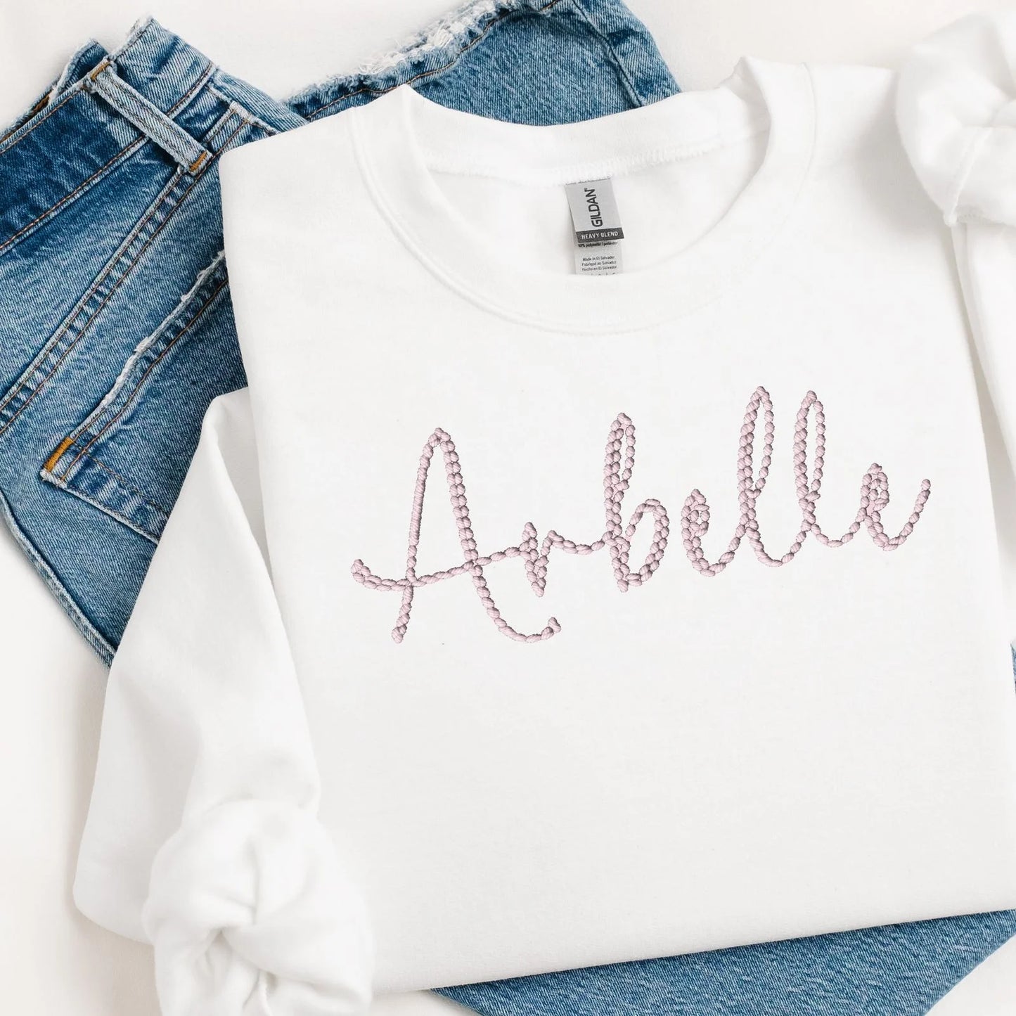 Personalised Pink Easter Stitched Name Embroidery Style Vest/T-shirt