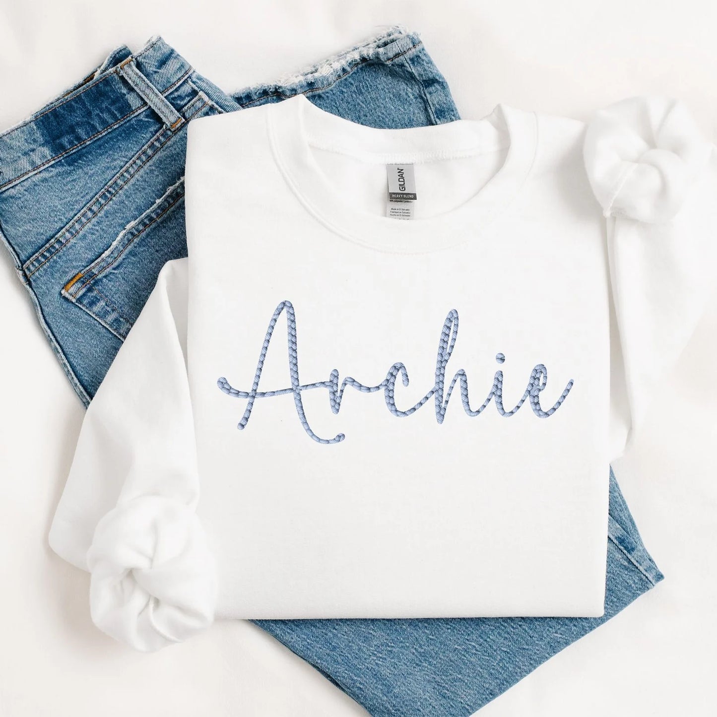 Personalised Blue Easter Stitched Name Embroidery Style Vest/T-shirt