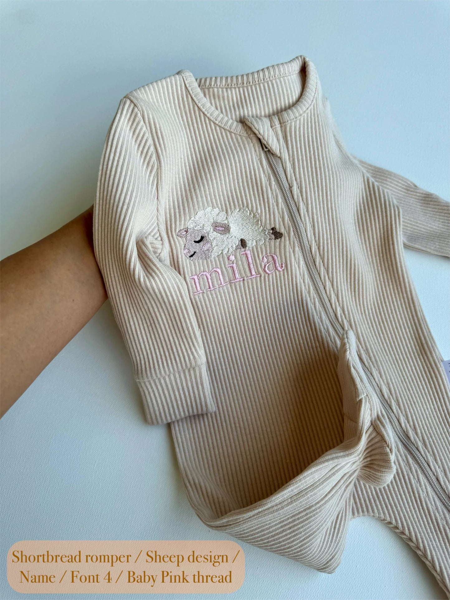 Personalised Animal Embroidered Ribbed Sleepsuit