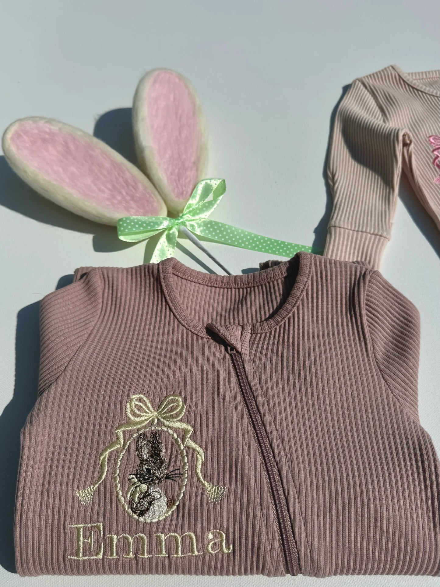 Personalised Embroidered Easter Bunny Ribbed Sleepsuit