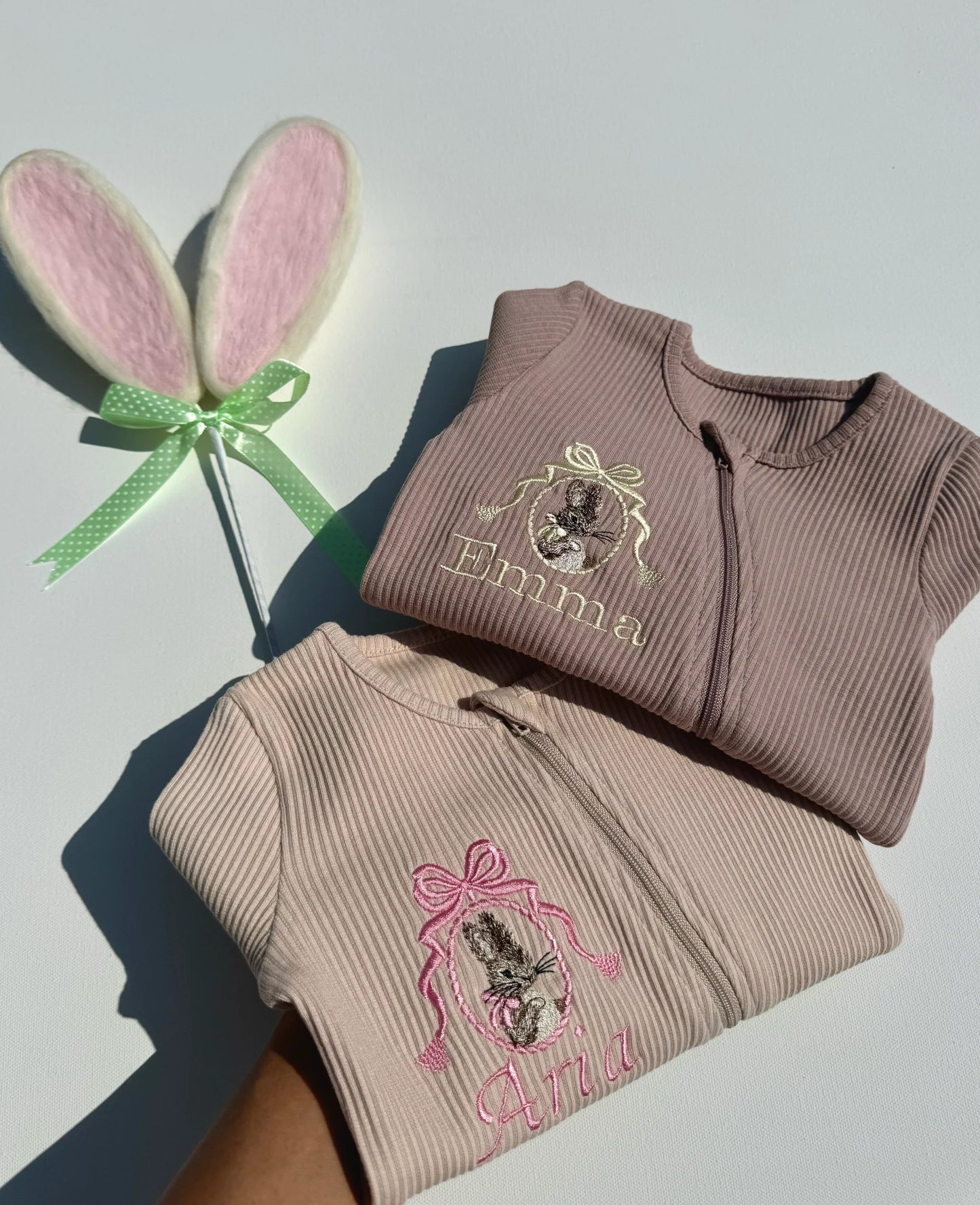 Personalised Embroidered Easter Bunny Ribbed Sleepsuit