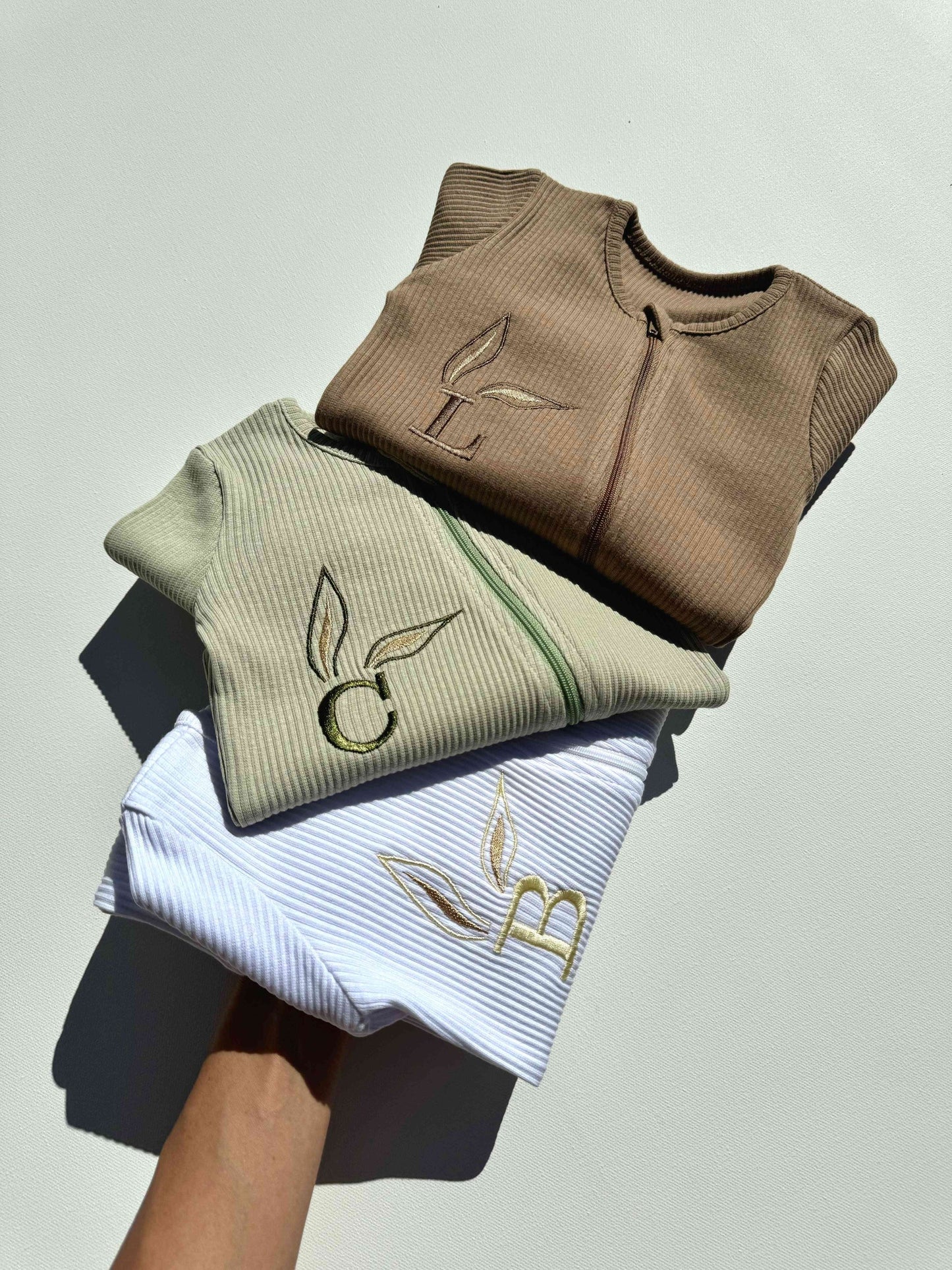 Personalised Embroidered Easter Bunny Ears Initial Letter Zip Sleepsuit