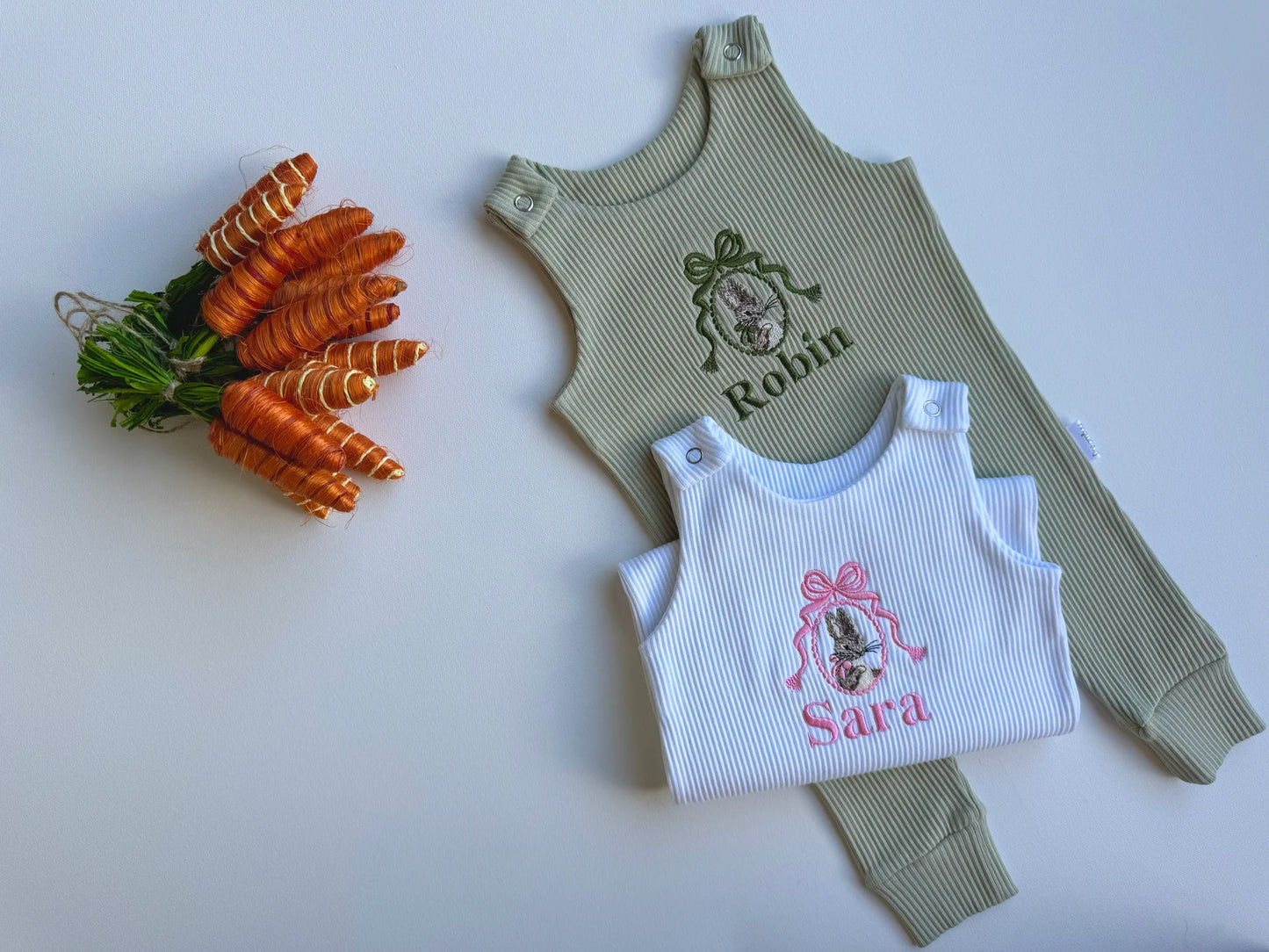 Personalised Embroidered Easter Bunny Ribbed Dungarees