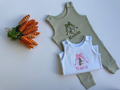 Personalised Embroidered Easter Bunny Ribbed Dungarees