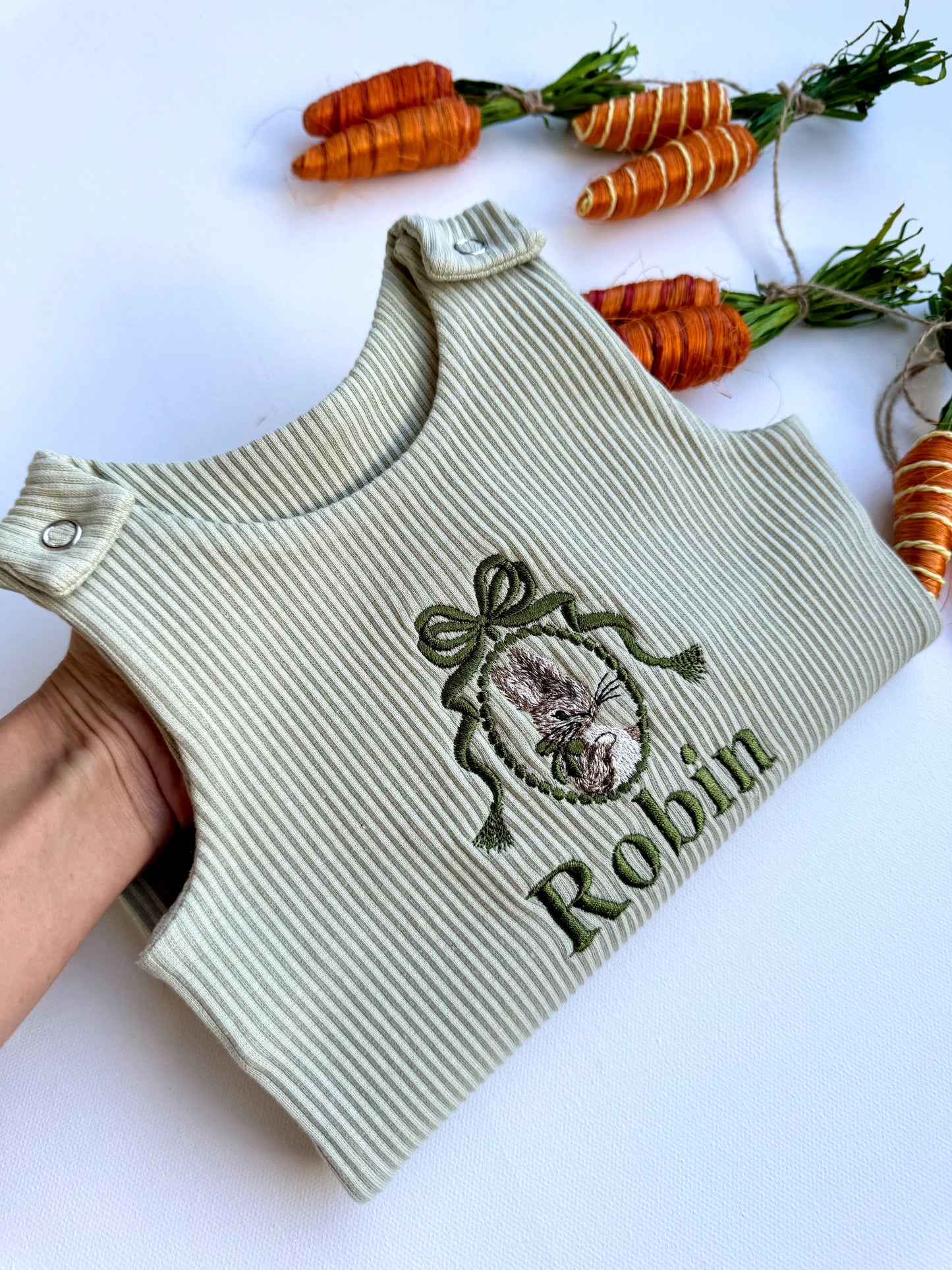 Personalised Embroidered Easter Bunny Ribbed Dungarees