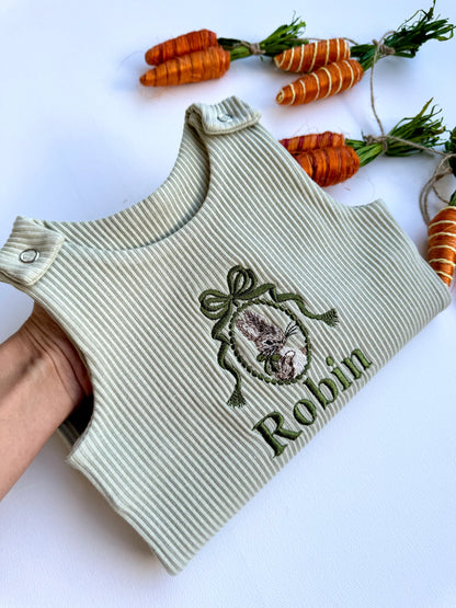 Personalised Embroidered Easter Bunny Ribbed Dungarees