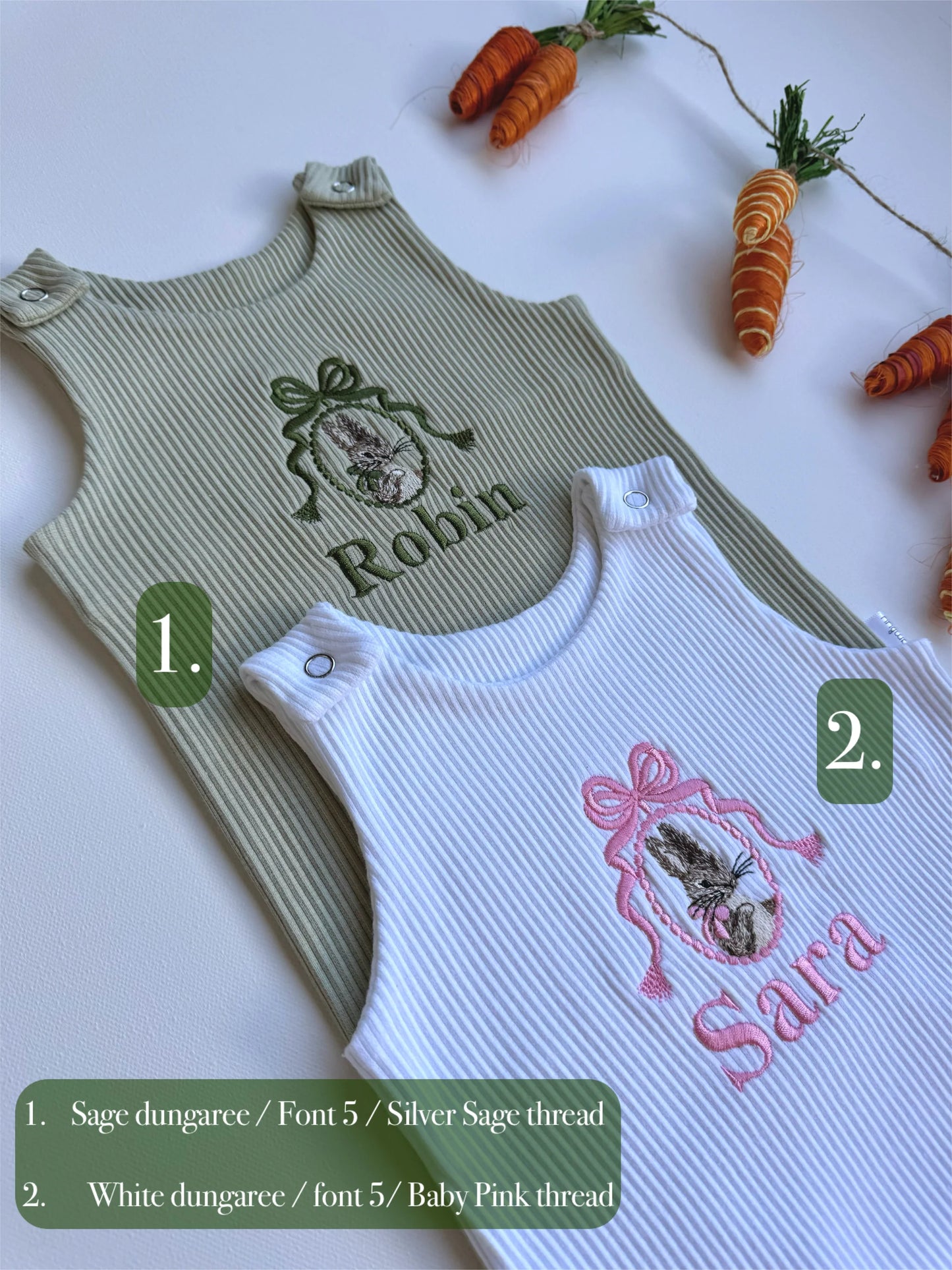 Personalised Embroidered Easter Bunny Ribbed Dungarees