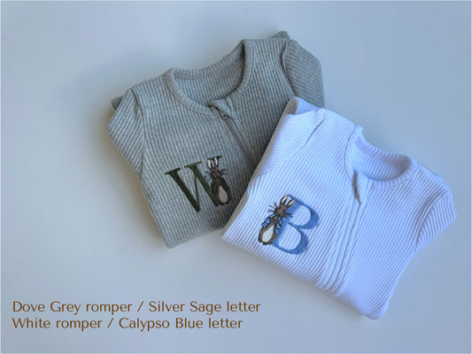 Personalised Embroidered Easter Bunny Initial Zip Sleepsuit