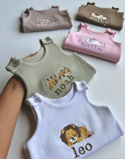 Personalised Animal Embroidered Ribbed Dungarees