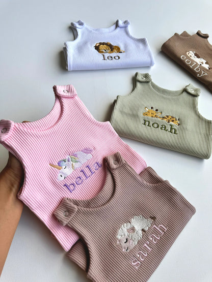 Personalised Animal Embroidered Ribbed Dungarees
