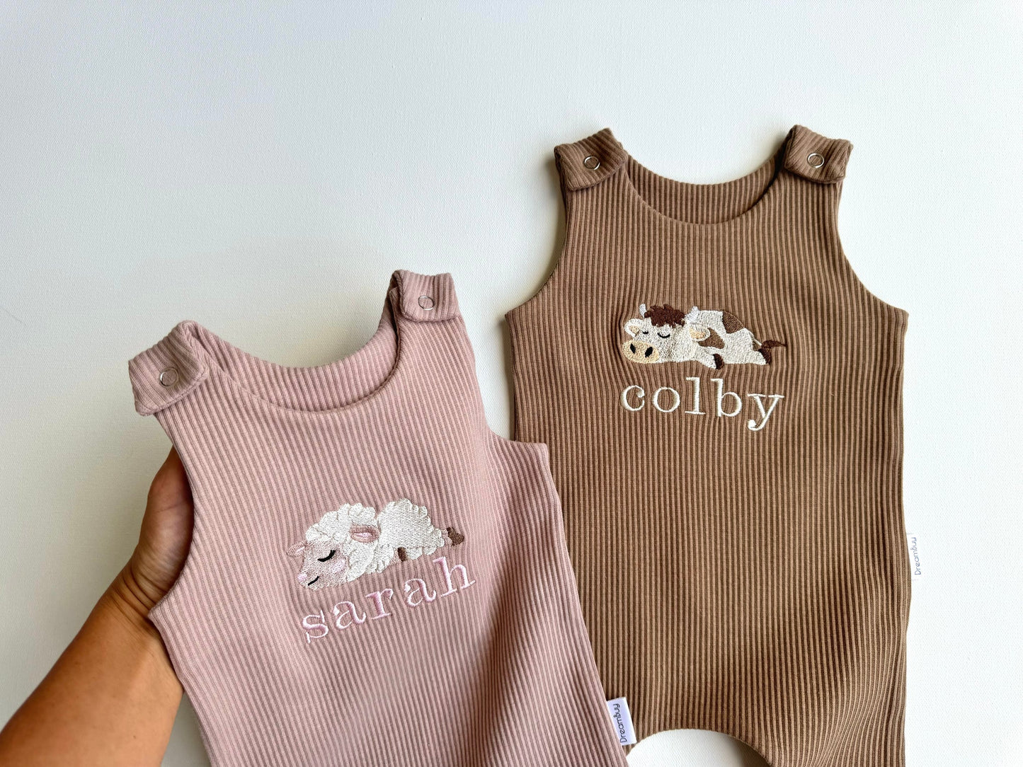 Personalised Animal Embroidered Ribbed Dungarees