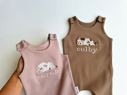 Personalised Animal Embroidered Ribbed Dungarees