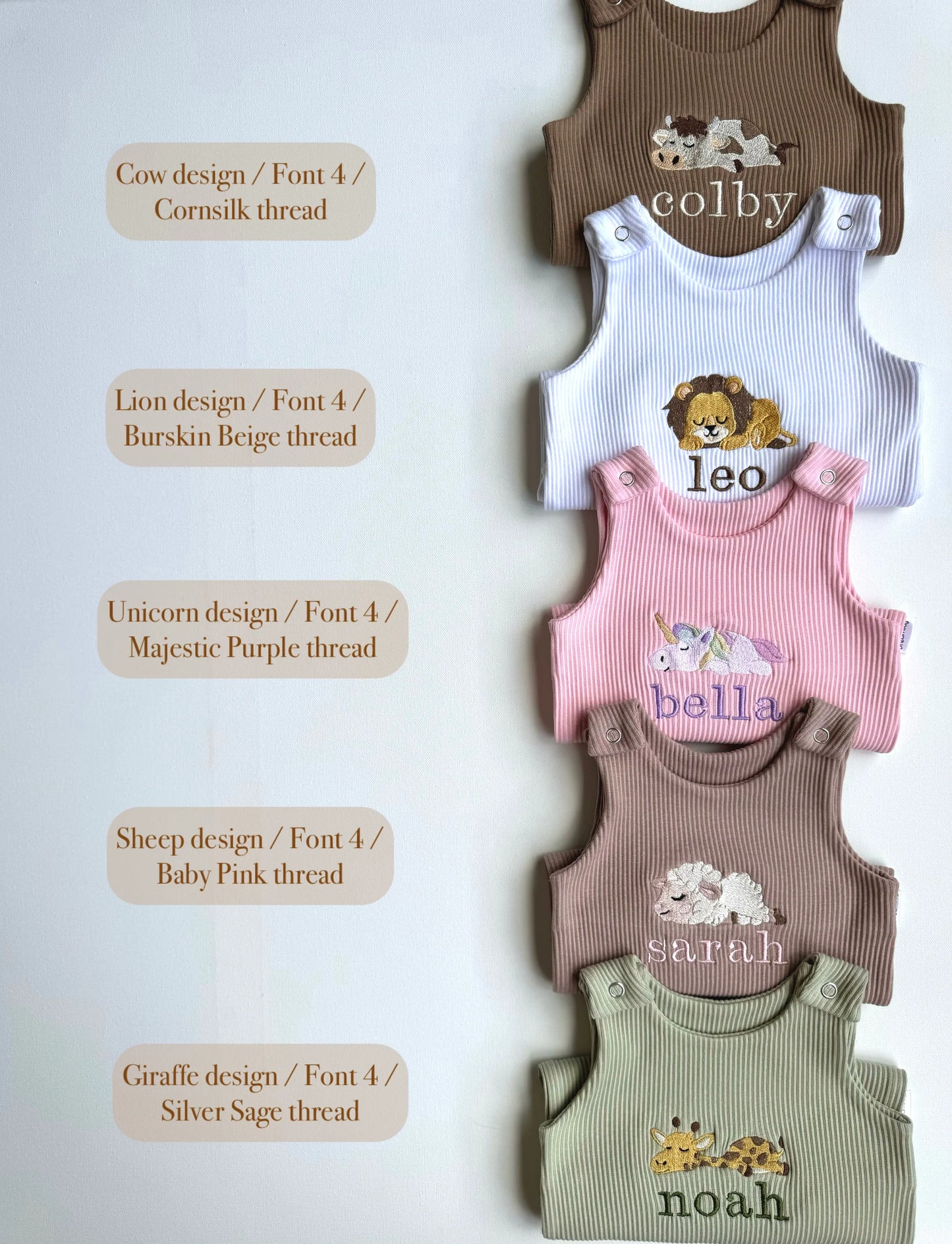 Personalised Animal Embroidered Ribbed Dungarees