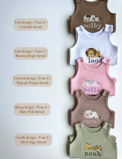 Personalised Animal Embroidered Ribbed Dungarees
