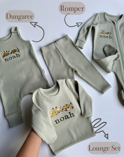 Personalised Animal Embroidered Ribbed Dungarees