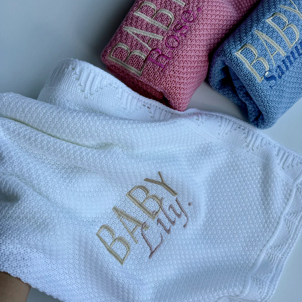 Personalised Embroidered Knitted Baby Blanket