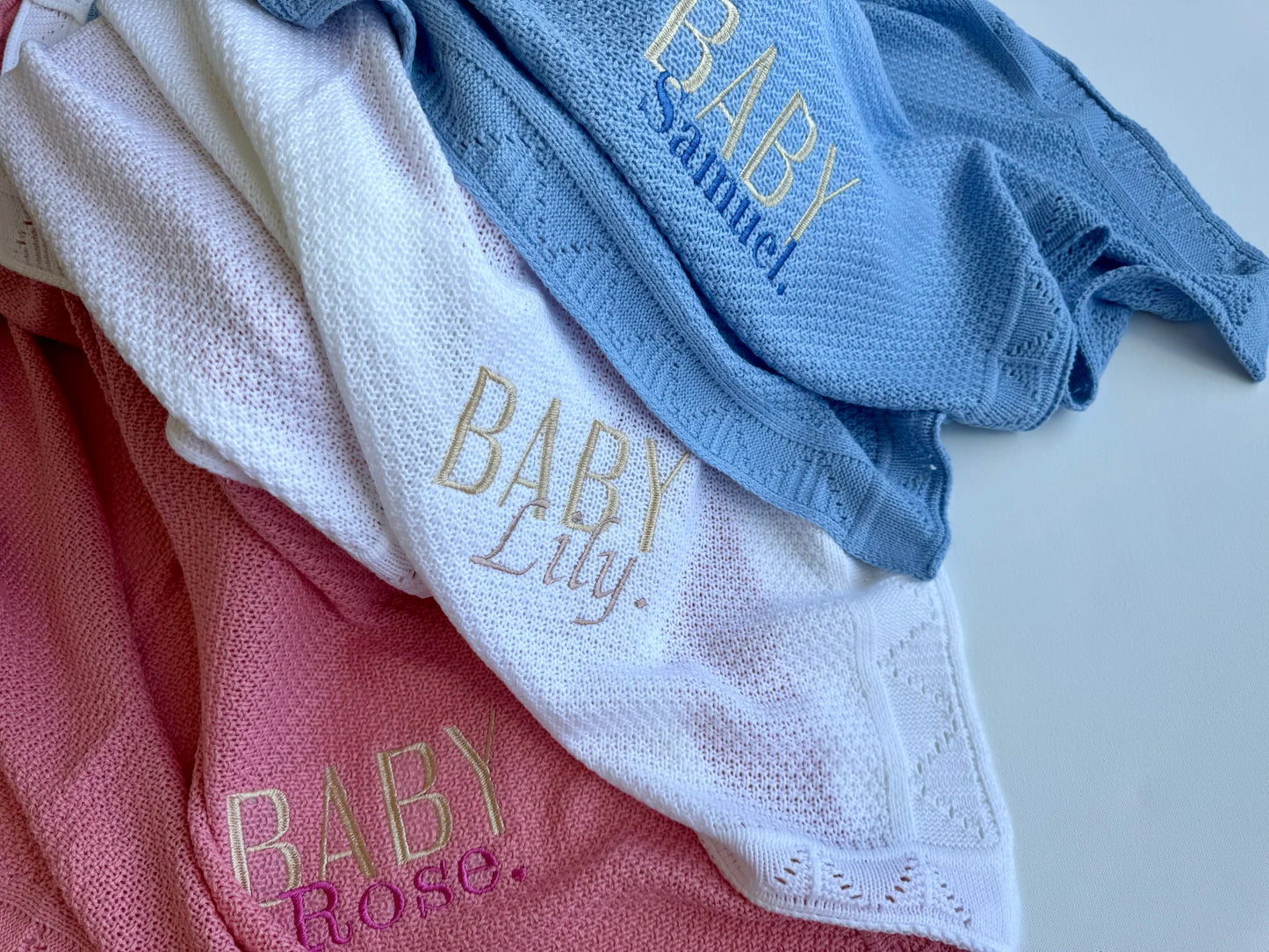 Personalised Embroidered Knitted Baby Blanket